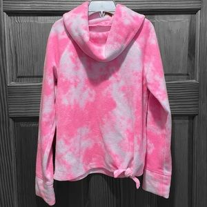 SO Pink & White Long Sleeve Sweater Size 8 Cowl Neck Bottom Tie Soft, Warm
